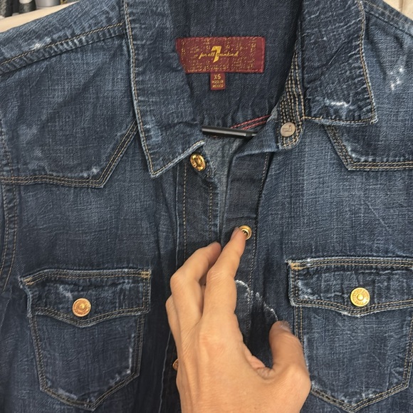 Seven for all mankind, dark wash, denim shirt xs - Picture 5 of 11